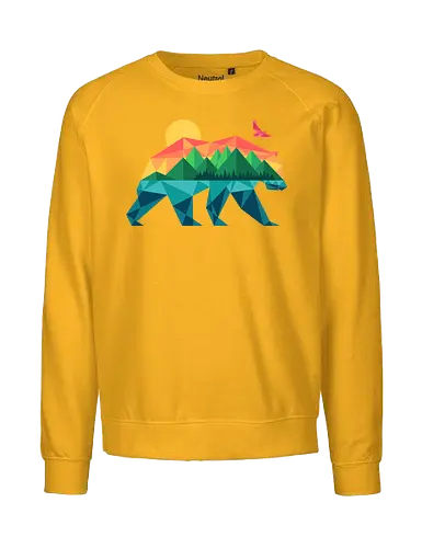 Mountain Bear - travel, outdoors, camping, adventure, bear, bird, eagle, explore, geometric, hiking, lake, minimal, minimalist, mountain, nature - Fairtrade Sweatshirt