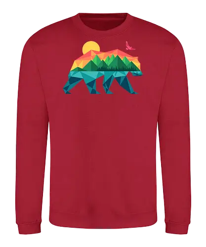 Mountain Bear - travel, outdoors, camping, adventure, bear, bird, eagle, explore, geometric, hiking, lake, minimal, minimalist, mountain, nature - Sweatshirt