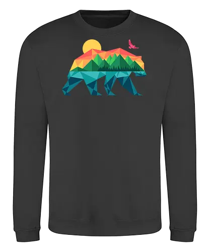 Mountain Bear - travel, outdoors, camping, adventure, bear, bird, eagle, explore, geometric, hiking, lake, minimal, minimalist, mountain, nature - Sweatshirt