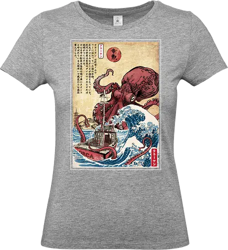 Hunting the Kraken in Japan - kraken, movies, 80s, retro, vintage, great wave off kanagawa, ukiyo e, japan, japanese art, octopus, shark - Standard T-Shirt (Frauen)