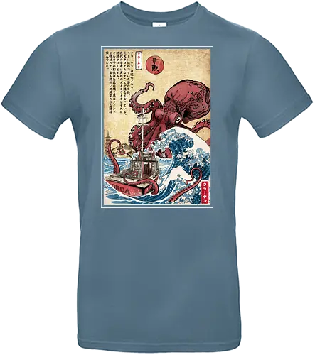 Hunting the Kraken in Japan - kraken, movies, 80s, retro, vintage, great wave off kanagawa, ukiyo e, japan, japanese art, octopus, shark - Standard T-Shirt