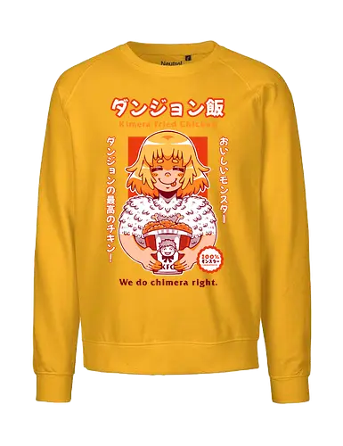 KIMERA FRIED CHICKEN - Meshi, anime, fanart, fallin, dragon, kimera, kfc, manga, dungeons, fantasy, food, elf - Fairtrade Sweatshirt