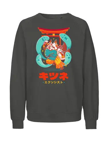 KITSUNE EXORCIST - kitsune, fox, anime, cute, kawaii, temple, priest, fantasy, spirits, halloween - Fairtrade Sweatshirt