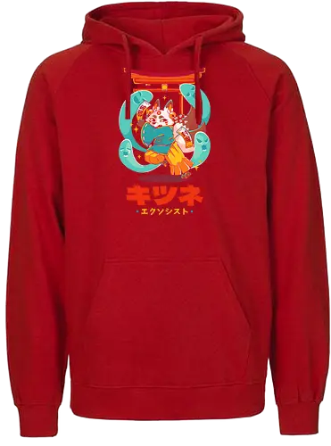 KITSUNE EXORCIST - kitsune, fox, anime, cute, kawaii, temple, priest, fantasy, spirits, halloween - Fairtrade Hoodie