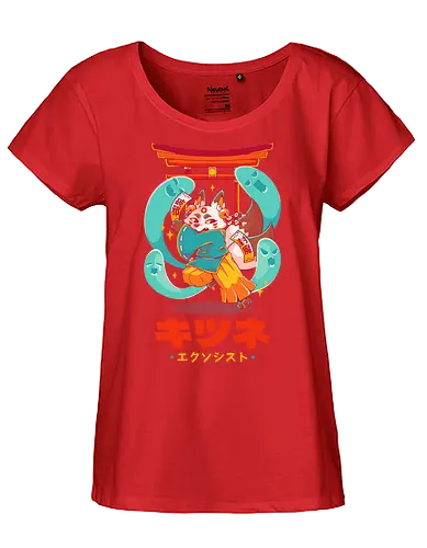 KITSUNE EXORCIST - kitsune, fox, anime, cute, kawaii, temple, priest, fantasy, spirits, halloween - Fairtrade Girl Shirt