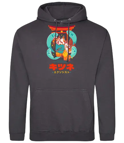 KITSUNE EXORCIST - kitsune, fox, anime, cute, kawaii, temple, priest, fantasy, spirits, halloween - Standard Hoodie