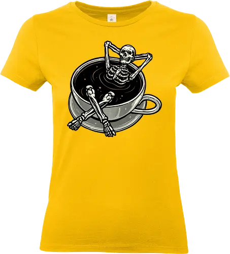 Coffee and Chill - relax, coffee lover, chilling, skeleton, skull, Coffee, caffeine, chill, funny - Standard T-Shirt (Frauen)