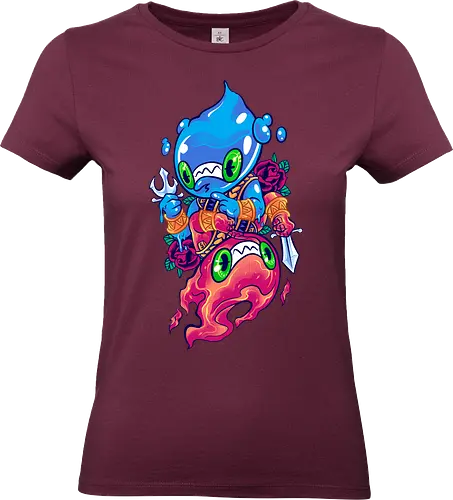drop of fire - elements, creature, magic, playing card, card, tarot, poker, golden, cyclone, storm, fire, water, rock, king, funny, monster, creatures - Standard T-Shirt (Frauen)