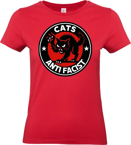 Cats Anti Facist - cat, anti-fascist, graphic, emblem, protest, bold, black, red, stars, power - Standard T-Shirt (Frauen)