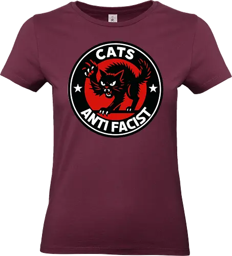 Cats Anti Facist - cat, anti-fascist, graphic, emblem, protest, bold, black, red, stars, power - Standard T-Shirt (Frauen)