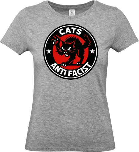 Cats Anti Facist - cat, anti-fascist, graphic, emblem, protest, bold, black, red, stars, power - Standard T-Shirt (Frauen)
