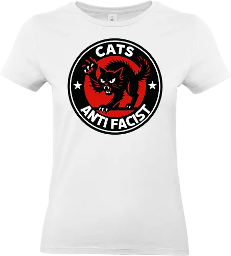 Cats Anti Facist - cat, anti-fascist, graphic, emblem, protest, bold, black, red, stars, power - Standard T-Shirt (Frauen)