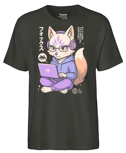 Kitsune Tech Support - kitsune tech support, kawaii fox, cute kitsune, geek fox, anime fox, nerdy animal, coder fox, programmer art, gaming fox, japanese cute art, chibi style, hoodie fox, anime animal, tech support character, pastel fox, fox illustration, fox with laptop, kawaii coding, gamer aesthetic, tech fox, redbubble cute, fox nerd, kawaii geek, japan fox design, cyber animal, fox with glasses - Fairtrade T-Shirt