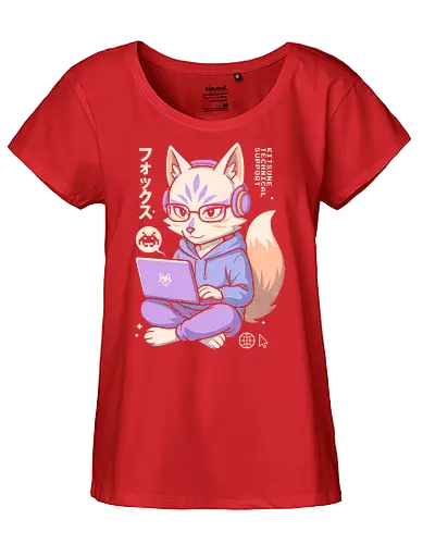 Kitsune Tech Support - kitsune tech support, kawaii fox, cute kitsune, geek fox, anime fox, nerdy animal, coder fox, programmer art, gaming fox, japanese cute art, chibi style, hoodie fox, anime animal, tech support character, pastel fox, fox illustration, fox with laptop, kawaii coding, gamer aesthetic, tech fox, redbubble cute, fox nerd, kawaii geek, japan fox design, cyber animal, fox with glasses - Fairtrade Girl Shirt