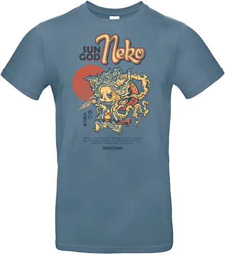 Sun God Neko on White 2 - sun god, pirate, mugiwara, sun god nika, straw hat pirates, kawaii, cat, kitty, meow, kitten, anime parody, chibi cat, anime joke, mash up, gear 5, pirates, manga, meme, funny, vintage, retro design, streetwear, otaku, weeb - Standard T-Shirt