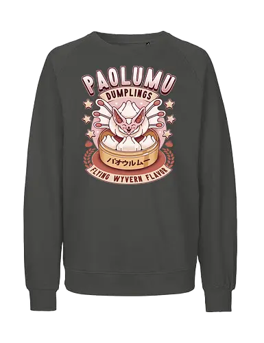 Paolumu Dumplings Vintage - pukei pukei, monster, monster world, gamer, gaming, video games, iceborne, monster rise, monster wilds, paolumu, hunter, palico, felyne, dumplings, japanese food, wyvern - Fairtrade Sweatshirt