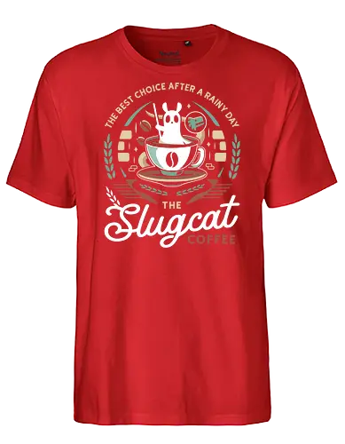 Slugcat Coffee Emblem - slugcat, rain world, rainworld, slugcats, slug cat, lizard, gaming, video game, gamer, gamers, game, coffee - Fairtrade T-Shirt