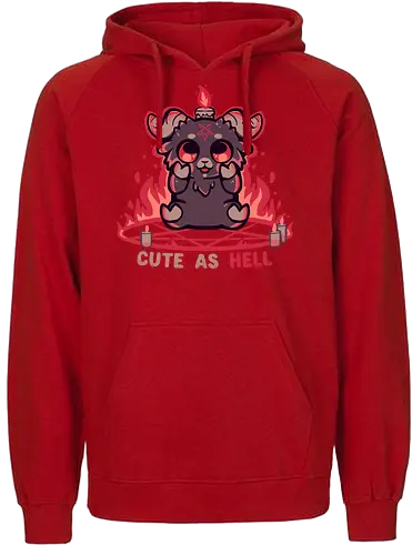 Feeling Cute as Hell - Baphomet, süßer Baphomet, Kawaii Gothic, okkulte Ästhetik, schwarzer Humor, Gothic Chibi, hexenhaft, alternativ, Flammen, Feuer, Pastell Gothic, satanisch aber süß, lustiger Dämon, Ziege, böse Ziege - Fairtrade Hoodie