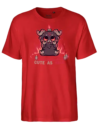 Feeling Cute as Hell - Baphomet, süßer Baphomet, Kawaii Gothic, okkulte Ästhetik, schwarzer Humor, Gothic Chibi, hexenhaft, alternativ, Flammen, Feuer, Pastell Gothic, satanisch aber süß, lustiger Dämon, Ziege, böse Ziege - Fairtrade T-Shirt