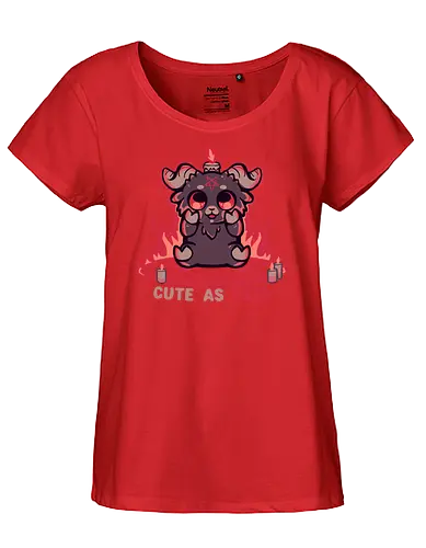 Feeling Cute as Hell - Baphomet, süßer Baphomet, Kawaii Gothic, okkulte Ästhetik, schwarzer Humor, Gothic Chibi, hexenhaft, alternativ, Flammen, Feuer, Pastell Gothic, satanisch aber süß, lustiger Dämon, Ziege, böse Ziege - Fairtrade Girl Shirt