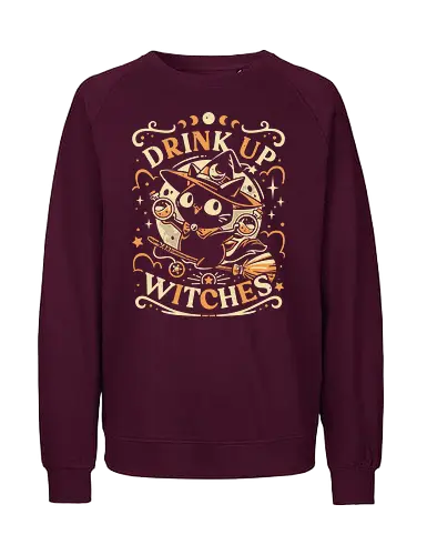 Drink Like a Witch - black cat, drink up witches, halloween, broomstick, cute animals, kawaii, humor, fall season, trick or treat, magic, kitten, occult, spooky, gothic, witchcraft - Fairtrade Sweatshirt