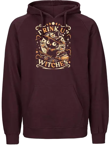 Drink Like a Witch - black cat, drink up witches, halloween, broomstick, cute animals, kawaii, humor, fall season, trick or treat, magic, kitten, occult, spooky, gothic, witchcraft - Fairtrade Hoodie