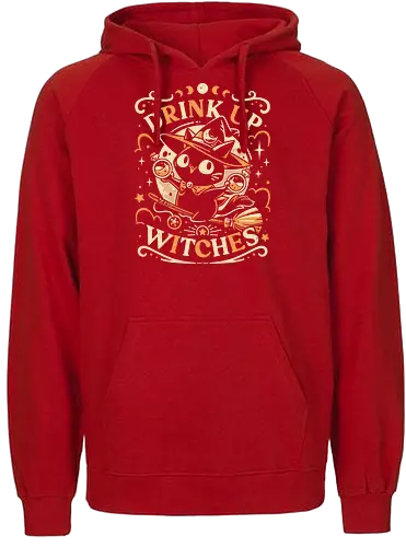 Drink Like a Witch - black cat, drink up witches, halloween, broomstick, cute animals, kawaii, humor, fall season, trick or treat, magic, kitten, occult, spooky, gothic, witchcraft - Fairtrade Hoodie