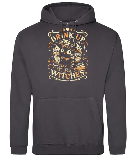 Drink Like a Witch - black cat, drink up witches, halloween, broomstick, cute animals, kawaii, humor, fall season, trick or treat, magic, kitten, occult, spooky, gothic, witchcraft - Standard Hoodie