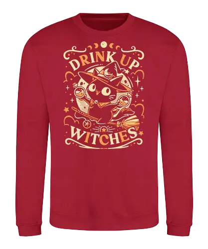 Drink Like a Witch - black cat, drink up witches, halloween, broomstick, cute animals, kawaii, humor, fall season, trick or treat, magic, kitten, occult, spooky, gothic, witchcraft - Sweatshirt