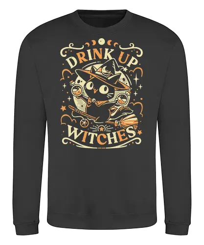 Drink Like a Witch - black cat, drink up witches, halloween, broomstick, cute animals, kawaii, humor, fall season, trick or treat, magic, kitten, occult, spooky, gothic, witchcraft - Sweatshirt