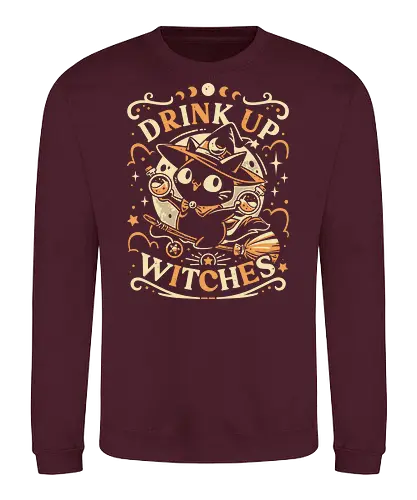 Drink Like a Witch - black cat, drink up witches, halloween, broomstick, cute animals, kawaii, humor, fall season, trick or treat, magic, kitten, occult, spooky, gothic, witchcraft - Sweatshirt