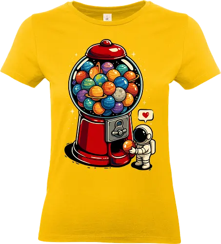 Gumball Galaxy - Retro, Weltraum, LM2Kone, Astronaut, Astronomie, Süßigkeiten, süß, Essen, lustig, lustiges Weltraum-Shirt, Galaxie, Geek, Kaugummi, Kaugummiautomat, Illustration, Planeten, Pop-Art - Standard T-Shirt (Frauen)
