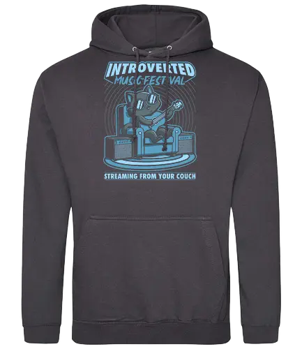 Introverted Music Cat - black cat, pet, festival, couch, comfy, inside the house, music, rock and roll, punk rock, grunge, acoustic, cat - Standard Hoodie