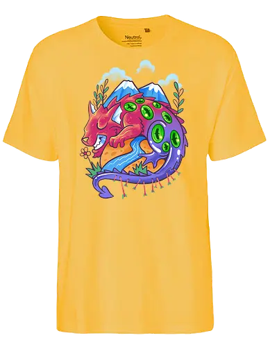 sleepy monster  - creature, dragon, myth, island, elements, magic, playing card, card, tarot, poker, golden, cyclone, storm, fire, water, rock, king, funny, monster, creatures - Fairtrade T-Shirt