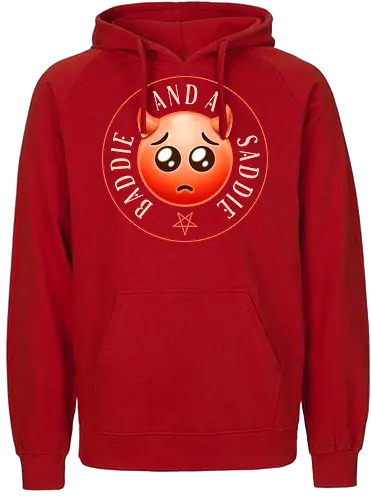 Baddie and a Saddie - demon, satanic, funny, sarcasm, funny sayings, sarcastic, humor, emoticon, sad emoji, atheism, agnostic, angel, sinner, baddie, saddie, emoji, devil - Fairtrade Hoodie