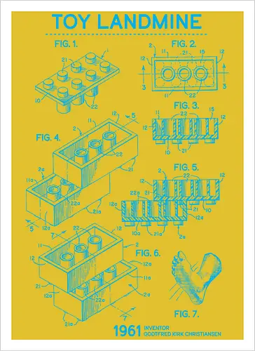 Toy Trap Blueprint - Lego, legos, funny, bricks, lego blueprint, blueprint, inventor, toys on floor, dad, fathers day, humour, toy mat, box of toys, foot, standing on toys - Kunstdruck
