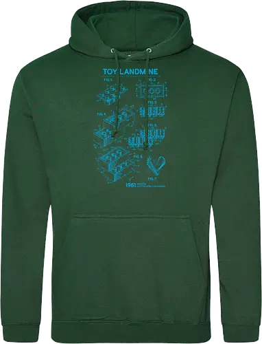 Toy Trap Blueprint - Lego, legos, funny, bricks, lego blueprint, blueprint, inventor, toys on floor, dad, fathers day, humour, toy mat, box of toys, foot, standing on toys - Standard Hoodie