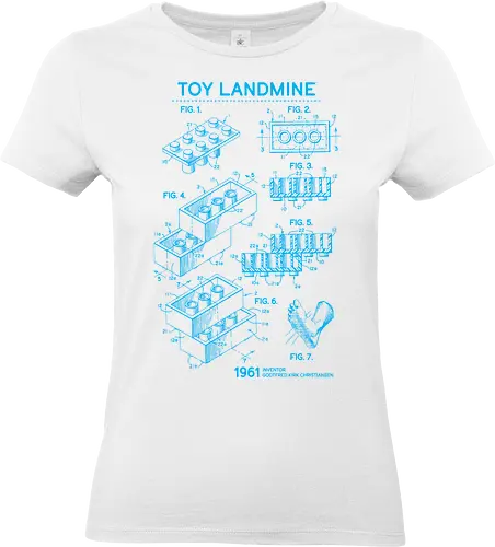 Toy Trap Blueprint - Lego, legos, funny, bricks, lego blueprint, blueprint, inventor, toys on floor, dad, fathers day, humour, toy mat, box of toys, foot, standing on toys - Standard T-Shirt (Frauen)