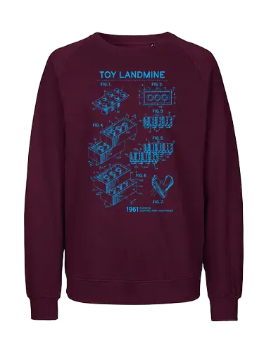 Toy Trap Blueprint - Lego, legos, funny, bricks, lego blueprint, blueprint, inventor, toys on floor, dad, fathers day, humour, toy mat, box of toys, foot, standing on toys - Fairtrade Sweatshirt