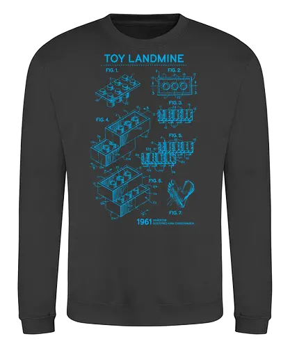 Toy Trap Blueprint - Lego, legos, funny, bricks, lego blueprint, blueprint, inventor, toys on floor, dad, fathers day, humour, toy mat, box of toys, foot, standing on toys - Sweatshirt