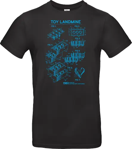 Toy Trap Blueprint - Lego, legos, funny, bricks, lego blueprint, blueprint, inventor, toys on floor, dad, fathers day, humour, toy mat, box of toys, foot, standing on toys - Standard T-Shirt
