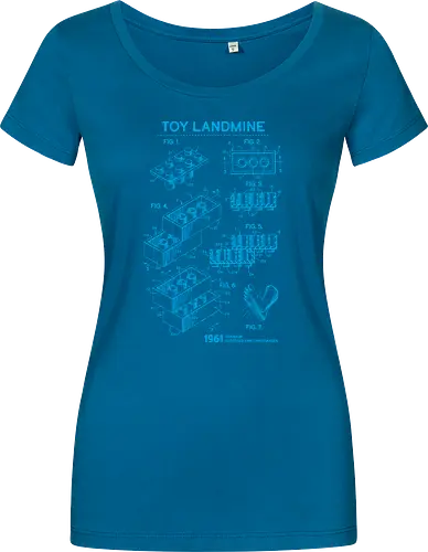 Toy Trap Blueprint - Lego, legos, funny, bricks, lego blueprint, blueprint, inventor, toys on floor, dad, fathers day, humour, toy mat, box of toys, foot, standing on toys - Damen T-Shirt