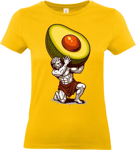 Avocado Atlas - Atlas, Avocado, Essen, lustig, lustige Avocado, Geek, griechisch, griechische Mythologie, lm2kone, griechische Statue, Humor, Old School, Pop-Art, Vintage - Standard T-Shirt (Frauen)