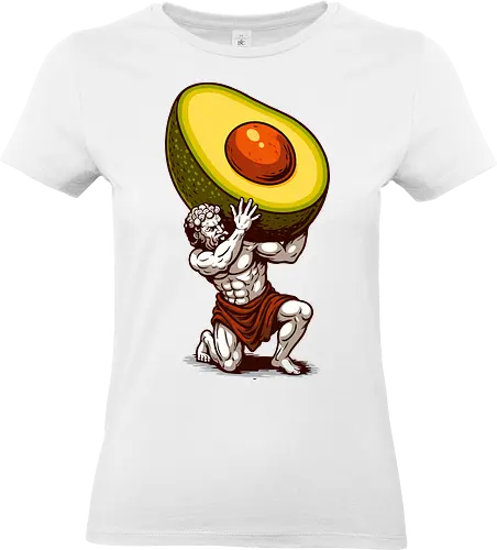 Avocado Atlas - Atlas, Avocado, Essen, lustig, lustige Avocado, Geek, griechisch, griechische Mythologie, lm2kone, griechische Statue, Humor, Old School, Pop-Art, Vintage - Standard T-Shirt (Frauen)