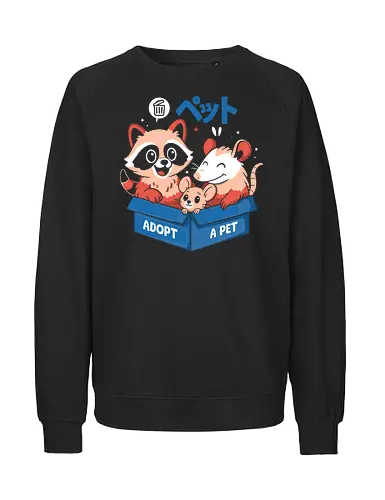 Street Critter Squad - raccoon, opossum, mouse, cute animals, adopt don’t shop, kawaii, funny animals, rescue pets, urban animals, adorable, pet lovers, cartoon art, whimsical, street pets, funny raccoon, animal squad, cute creatures, trash panda, box animals, cute illustration, quirky animals, threadless design, animal humor, cute pet art - Fairtrade Sweatshirt