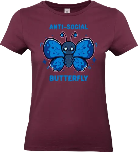 Anti Social Butterfly - sarcastic, mood, moody, relatable, attitude, blue butterfly, social anxiety, introverted, funny, asozialer Schmetterling, Schmetterling, unsozial, sozialer Schmetterling, introvertiert, mürrisch, sarkastisch, anti social butterfly, butterfly, antisocial, social butterfly, introvert, grumpy - Standard T-Shirt (Frauen)