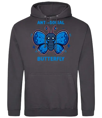 Anti Social Butterfly - sarcastic, mood, moody, relatable, attitude, blue butterfly, social anxiety, introverted, funny, asozialer Schmetterling, Schmetterling, unsozial, sozialer Schmetterling, introvertiert, mürrisch, sarkastisch, anti social butterfly, butterfly, antisocial, social butterfly, introvert, grumpy - Standard Hoodie
