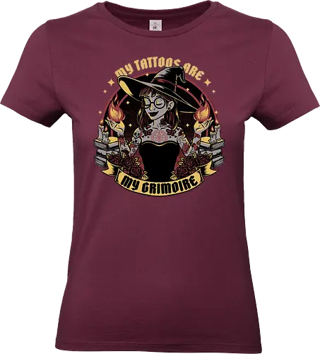 Witch Tattoo Grimoire - Books, Occult, Occultism, Roses, Woman, Pinup, Witch, Bewitched, Witch, Witches, Witchcraft, Magic, Magical, Dark Fantasy, Fantasy, Ritual, Spells, Spell, Spell Book, Tattoo, Tattoos, Traditional Tattoo - Standard T-Shirt (Frauen)