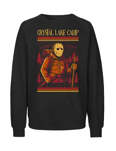 Retro Slasher Camping - slasher style, horror art, retro horror, vintage camping, spooky woods, 80s aesthetic, creepy design, horror movie vibe, masked figure, spooky camping, cult horror, pop culture horror, Halloween art, funny horror, dark humor, survival horror, creepy forest, mysterious hiker, horror collectible, retro slasher, Redbubble horror, Threadless design, indie horror art, spooky outdoors - Fairtrade Sweatshirt