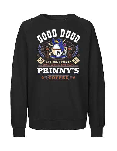 Prinny Dood Coffee Emblem - disgaea, prinny, etna, laharl, suisen, dood, phantom brave, video game, gaming, gamer, coffee, valvatorez, usalia, king krichevskoy, pirilika - Fairtrade Sweatshirt